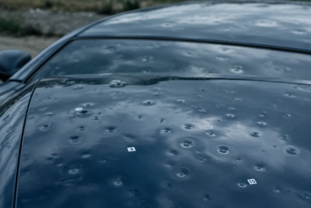 Motorhaube mit markierten Hageldellen